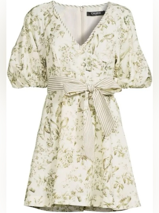 Caara Dresses & Skirts - NWT CAARA Mika Floral Puff Sleeve Mini Dress Linen Blend Tie Waist Large